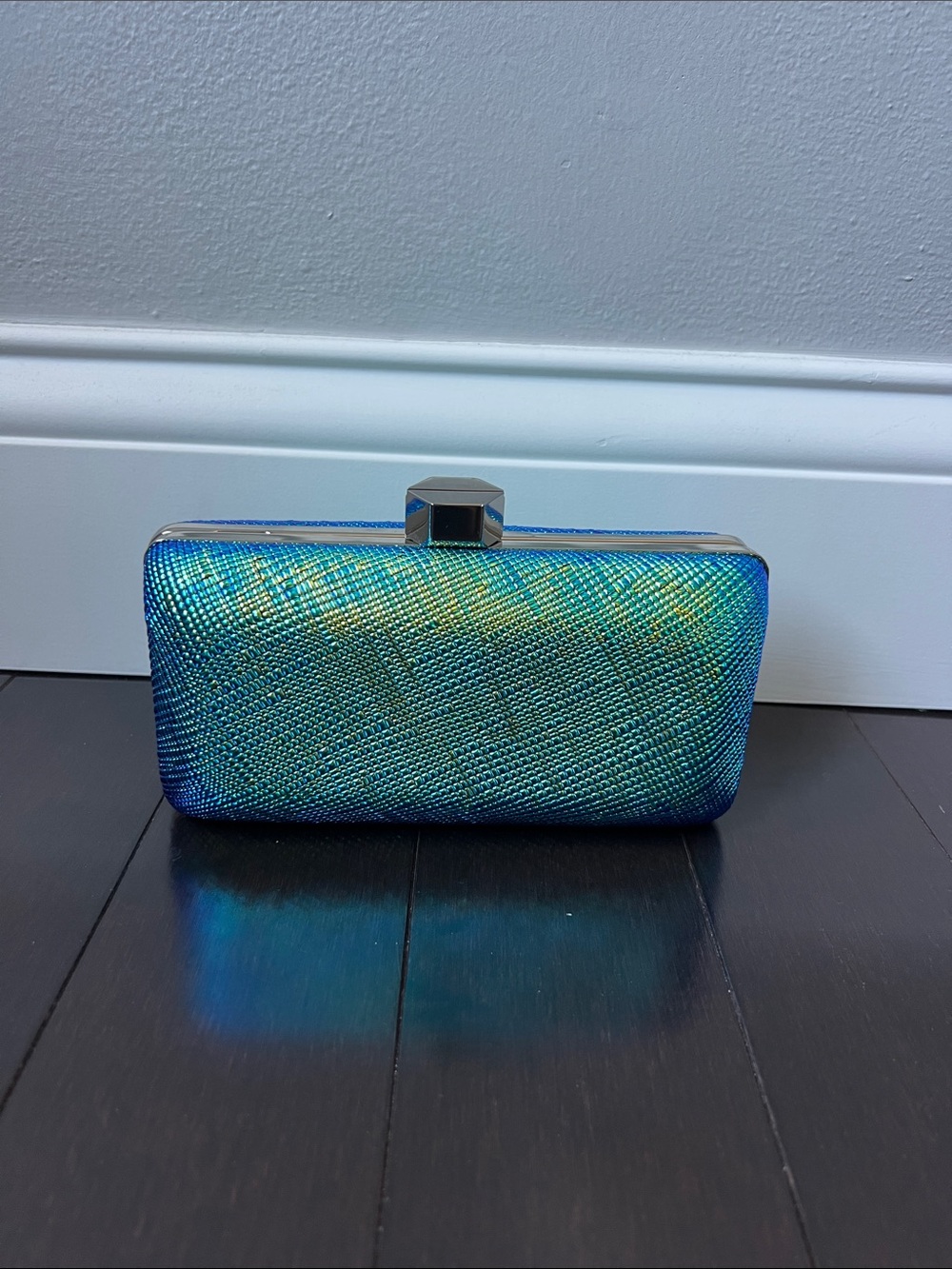Milly Iridescent Blue-Green Metallic Clutch Handbag - EUC